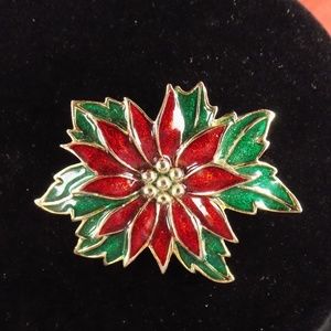 SFJ Christmas Holiday Enamel Poinsetta brooch